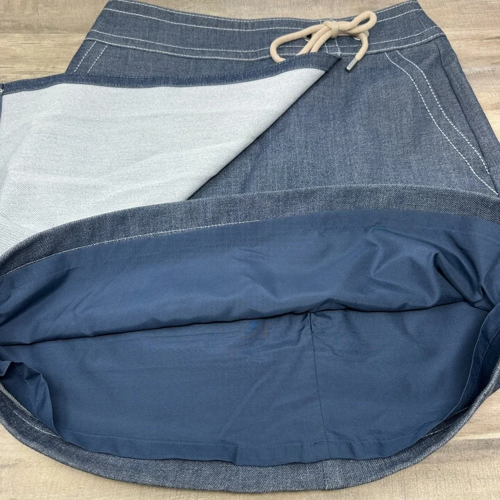 Ann Taylor Women's Blue Denim Faux Wrap‎ Lined A- Line Skirt Size 4P Petite